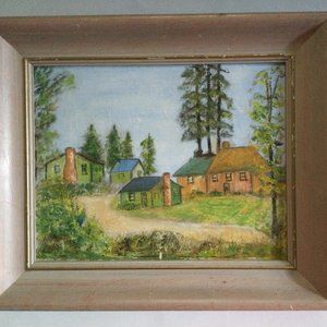 Vintage original oil painting on canvas board landscape framed